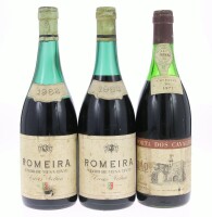 Lote 416 - GARRAFAS DE VINHO TINTO - 3 garrafas de Vinho Tinto sendo 2 garrafas de Romeira 1968 e 1 garrafa de Porta dos Cavaleiros Colheita de 1973, (750ml)