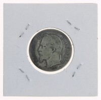 Lote 60 - FRANÇA, MOEDA DE 1 FRANCO EM PRATA 835, ANO 1866 - Moeda de França de Napoleão III de 1866. Peso indicativo: 4.98 g. Dim: 23 mm (diâmetro). Nota: sem classificação atribuída pela Oportunity Leilões, cabe ao licitante atribuir a classificação e a