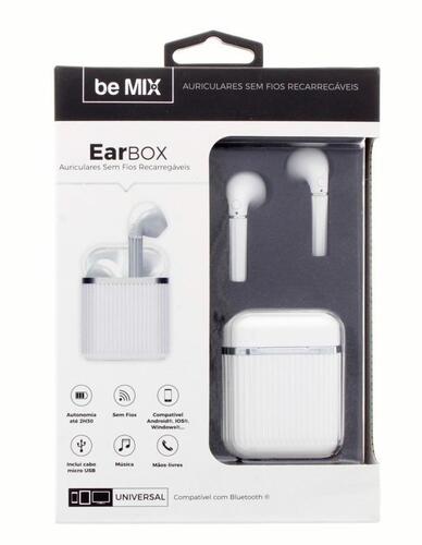 Lote 27 - AURICULARES WIRELESS - Auriculares, sem fio da marca Be Mix EarBox, de cor branca, para ouvir música ou fazer chamadas com o maior conforto. Design sem fio que otimiza a mobilidade. Forma ergonómica adaptada a cada morfologia. Compatível com And