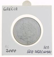 Lote 42 - GRÉCIA, MOEDA DE 500 DRACMAS, ANO 2000 - Moeda da Grécia em cuproníquel Comemorativa dos Jogos Olímpicos de Atenas. Dim: 28 mm (diâmetro). Nota: sem classificação atribuída pela Oportunity Leilões, cabe ao licitante atribuir a classificação e a 