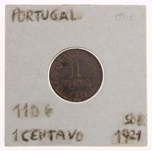 Lote 44 - PORTUGAL, MOEDA DE 1 CENTAVO, ANO 1921 - Moeda da República Portuguesa em bronze de 1921. Dim: 19 mm (diâmetro). Nota: sem classificação atribuída pela Oportunity Leilões, cabe ao licitante atribuir a classificação e a valorização que entender c