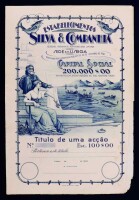 Lote 14 - PORTUGAL, ESTABELECIMENTOS SILVA & COMPANHIA - Lisboa 1933. Título de uma acção, Esc. 100$00. Nota: sinais de manuseamento, falhas e defeitos