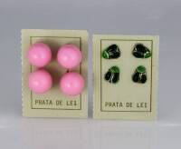 Lote 1518 - Conjunto de 8 Brincoss em prata de lei ( 4 com perola rosa e 4 joaninha verde) como novo