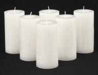 Lote 173 - VELAS - Caixa com 6 velas brancas. Dim: 15x7,5 cm (cada). Nota: sem uso