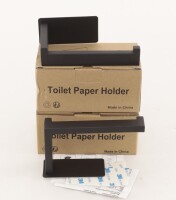 Lote 147 - SUPORTES DE PAPEL HIGIÉNICO EM METAL - Conjunto de 2 pares de suportes de rolos de papel higiénico em metal lacado a preto. Dim: 14 cm. Nota: sem uso, em caixas de origem