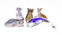 Lote 20 - ANIMAIS DECORATIVOS - Conjunto de 5 peças miniatura em porcelana e vidro, decorações e modelos diferentes. Dim: 12 cm (maior)