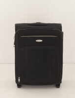 Lote 319 - SAMSONITE, MALA DE VIAGEM - Modelo em tela preta com rodízios, código de segurança, pega extensível e diversos compartimentos com fechos. Dim: 80x38x22 cm. Nota: sinais de uso