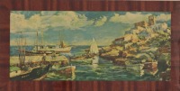 Lote 212 - PAISAGEM MARINHA - Impressão decorativa sobre cartão, motivo "Paisagem Marinha". Dim: mancha 43x101 cm. Dim: moldura 57x115 cm