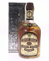 Lote 181 - WHISKY CHIVAS REGAL 12 ANOS - Garrafa de Whisky, 12 Years Old, Blended Scotch Whisky, Chivas Brothers, Escócia, (750ml - 43%vol). Nota: em caixa de cartão original, garrafa dos anos 1980s