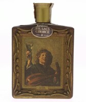 Lote 257 - WHISKEY BEAM'S CHOICE 8 ANOS - Garrafa de Whiskey, Aged 8 Years, Kentuky, (750ml aprox.). Nota: garrafa de corada com pintura "The Merry Lute Player"