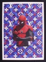 Lote 40 - DEATH NYC - Litografia sobre papel, assinada, datada 2023, série 7/100, motivo "Spider-Man & LV". Com Certificado/selo de garantia. Dim: mancha 45x32 cm. Sem moldura. Nota: Death NYC é uma artista de rua de Nova York. Crescendo em Nova York , el