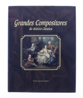 Lote 11 - GRANDES COMPOSITORES DA MÚSICA CLÁSSICA, LIVRO - POR Ana Mafalda Telo, Ana Paula Faria, Cristina Assis e A. Baptista da Silva. Volume 2. Temas e Actualidade 1993. Encadernação editorial com ferros a dourado e sobrecapa. Dim: 29,5x23,5 cm