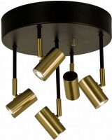 Lote 69 - O candeeiro de teto GUSTO apresenta um design elegante em metal preto com detalhes em latão, equipado com 3 fontes de luz LED de 5W integradas, que emitem uma luz branca quente de 3000K, proporcionando um brilho de 3x400 lumens. É regulável atra