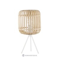 Lote 54 - O candeeiro de mesa Adam de bambu apresenta um elegante design em tripé, trazendo uma atmosfera serena e inspirada na natureza para o seu espaço. Com dimensões de 21 cm de diâmetro, 195 cm de comprimento e 42 cm de altura, é confecionada com bam