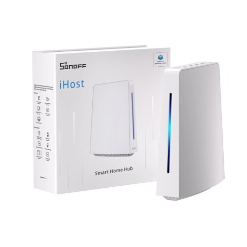 Lote 62 - O SONOFF iHost Smart Home Gateway (Modelo: Albridge) foi projetado para atuar como um hub central para sua casa inteligente, oferecendo suporte para conexões Zigbee 3.0 e Wi-Fi. Com um CPU RV1126 DDR4 4G, ele possui um SoC Zigbee EFR32MG21 da Si