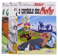 Lote 128 - UMA AVENTURA DE ASTÉRIX, O GAULÊS, POR UDERZO E GOSCINNY - Conjunto de 3 livros de banda desenhada, de capa dura com os títulos "O combate dos Chefes", "Os louros de César" e "A grande Travessia", edição Meribérica/Liber Nota: com sinais de uso