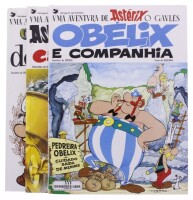 Lote 134 - UMA AVENTURA DE ASTÉRIX, O GAULÊS, POR UDERZO E GOSCINNY - Conjunto de 3 livros de banda desenhada, de capa dura com os títulos "O Obélix e companhia", "Astérix e o caldeirão" e "O domínio dos deuses", edição Meribérica/Liber Nota: com sinais d