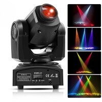 Lote 33 - UKing - 50W Moving Head DMX512 Disco Light é uma solução de iluminação versátil concebida para melhorar os eventos com as suas caraterísticas impressionantes. Oferece 8 padrões e 8 cores, permitindo aos utilizadores criar exibições visuais deslu