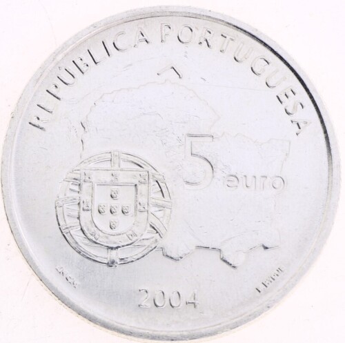 Lote 99 - PORTUGAL, MOEDA DE 5 EUROS EM PRATA 925/000, ANO 2004 - Moeda da República Portuguesa, Património Mundial da UNESCO, Centro Histórico de Évora. Peso indicativo: 14 g. Dim: 30 mm (diâmetro). Moeda idêntica à venda por € 50. Nota: sem classificaçã