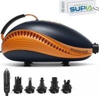 Lote 272 - Bomba elétrica DOLPHIN atinge uma pressão máxima de 20 PSI, ideal para encher prancha insufláveis até 260 L em cerca de 10 minutos, com uma velocidade de 40 L/min. Compacta e leve, esta bomba é mais rápida do que a maioria das bombas pequenas n