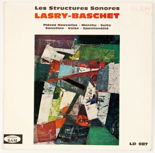 Lote 18 - LASRY-BASCHET DISCO DE VINIL LES STRUCTURES SONORES - LP de 10" editado em 1964 pelos Disques BAM, França, com o código LD087. Capa com pequenos sinais de uso e inscrições a feltro, caneta e carimbo, disco novo e nunca tocado