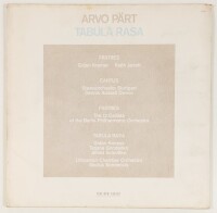 Lote 62 - ARVO PÄRT DISCO DE VINIL TABULA RASA - LP editado em 1984 pela ECM Records, na Alemanha, com o código ECM 1275 817 764-1. Capa com pequenos sinais de uso, disco novo e nunca tocado