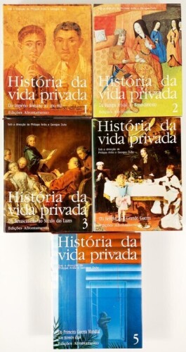 Lote 38 - HISTÓRIA DA VIDA PRIVADA: I. DO IMPÉRIO ROMANO AO ANO MIL; II. DA EUROPA FEUDAL AO RENASCIMENTO; III. DO RENASCIMENTO AOS SÉCULOS DAS LUZES; DA REVOLUÇÃO À GRANDE GUERRA; DA PRIMEIRA GUERRA MUNDIAL AOS NOSSOS DIAS. 5 VOLS - Sob a direcção de Phi