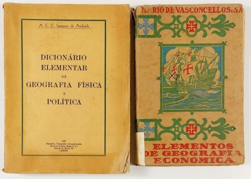 Lote 58 - DICIONÁRIO ELEMENTAR DE GEOGRAFIA FÍSICA E POLÍTICA; ELEMENTOS DE GEOGRAFIA ECONÓMICA. 2 OBRAS - A. E. C. Sampaio de Andrade, Lisboa, Papelaria, Tipografia e Encadernação Severo Freitas, Mega & Cª, 1936. Encadernação editorial em brochura. Nota: