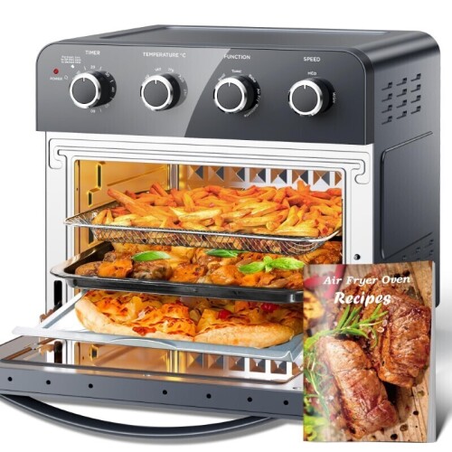 Lote 60 - Fritadeira de Ar Quente de 23L com Grande Capacidade é um forno multifuncional que oferece uma maneira prática e saudável de cozinhar sem óleo. Com 3 camadas de espaço interno, ela permite preparar diferentes pratos simultaneamente. A potência d