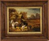 Lote 45 - ROBERT HODD - Original - Pintura a óleo sobre tela, assinada, motivo "Paisagem Rural com Cavalos". Dim: mancha 20x26 cm. Dim: moldura 34x40 cm