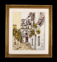 Lote 61 - BERNARD DUFOUR (1922-2016) - Original - Pintura a óleo sobre platex, assinada, motivo "Vista de Rua". Com 55x48 cm (moldura com 62x55 cm)