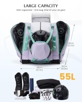 Lote 134 - Mochila para botas de esqui Caracaleap é impermeável e almofadada a 360°, protegendo o seu equipamento com uma camada de oxford impermeável e um forro prateado. Tem uma capacidade de 54 litros, com dois bolsos laterais para as botas e um bolso 