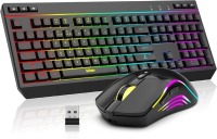 Lote 143 - Conjunto de teclado DE e rato sem fios RedThunder K20 é um conjunto recarregável de elevado desempenho, ideal para jogos e trabalho. Inclui um teclado de tamanho normal com 10 teclas multimédia e anti-ghosting, além de um rato 7D com 5 níveis d