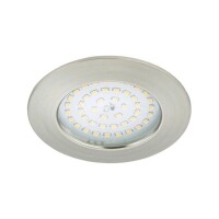 Lote 122 - Pack de 5 Projetores LED de encastrar para casa de banho Briloner, 10,5W, 230V, IP44. Fabricado em metal com um acabamento cromado mate, proporciona uma luz branca quente a 3000K. Este módulo LED integrado fornece 1000 lm, equivalente a uma lâm