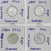Lote 58 - Numismática - Moedas; Portugal; Lote com 4 moedas de 2$50 escudos em prata 650 de 1943 (NOVAS DE ROLO) – Cotação pelo anuário numismática 2013 – 80€ no total