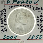Lote 60 - Moeda de prata de D. Pedro V - 500 REIS - de 1855, com um valor de cerca de 80 euros.