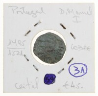 Lote 24 - PORTUGAL, MOEDA DE CEITIL, ANO 1495/1521 - Moeda em cobre da Monarquia Portuguesa de D. Manuel I de 1495/1521. Dim: 18 mm (aprox.). Nota: sem classificação atribuída pela Oportunity Leilões, cabe ao licitante atribuir a classificação e a valoriz