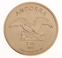 Lote 71 - ANDORRA, MEDALHA - 1 Centime, 1 Unça Coure Pur 0,999, 2014. Com 39 mm de diâmetro e 31,91 g. Face reversa com insígnias do Vaticano. Medalha do papa Benedictus XVI, 2005. Nota: sem classificação atribuída pela Oportunity Leilões, cabe ao licita