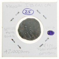 Lote 139 - SEMISSE, MOEDA IBÉRICA - Moeda com cerca de 2000 anos provavelmete de Setúbal. Dim: 21 mm (diâmetro aproximado). Nota: sem classificação atribuída pela Oportunity Leilões, cabe ao licitante atribuir a classificação e a valorização que entender 