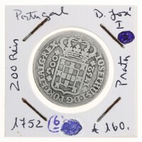 Lote 153 - PORTUGAL, MOEDA DE 200 REIS EM PRATA 917, ANO 1752 - Moeda da Monarquia Portuguesa de D. José I de 1752. Peso indicativo: 7 g. Dim: 28 mm (diâmetro). Nota: sem classificação atribuída pela Oportunity Leilões, cabe ao licitante atribuir a classi