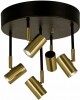 Lote 40 - Candeeiro de teto GUSTO apresenta um design elegante em metal preto com detalhes em latão, equipado com 3 fontes de luz LED de 5W integradas, que emitem uma luz branca quente de 3000K, proporcionando um brilho de 3x400 lumens. É regulável atravé