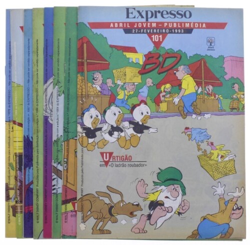 Lote 229 - BANDA DESENHADA, FASCÍCULOS - Conjunto composto por 10 fascículos de banda desenhada, numerado do 101 a 110, de 1993, por Walt Disney, edição Expresso e Abril Jovem - Publimédia, ilustrado. Nota: com sinais de armazenamento,