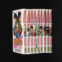 Lote 249 - NARUTO, ÁLBUNS DE MANGA - 9 vols. Por Masashi Kishimoto. N.ºs 1, 2, 3, 4, 5, 7, 8, 9 e 10, Versão Francesa Kana. Encadernações de brochura. Dim: 19x13 cm. Nota: estimados