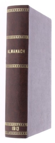 Lote 398 - "ALMANACH BERTRAND", LIVRO - por Fernandes Costa, de 1913, edição Livraria Aillaud e Bertrand, encadernação de capa dura e cercadura a dourado. Nota: com sinais de uso e armazenamento