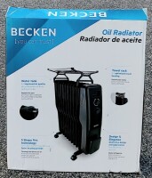 Lote 9 - RADIADOR A ÓLEO BECKEN - radiador a óleo da marca Becken, modelo BOR 2330 com 2500W de potência, com suporte para toalha, termostato regulável e protecção contra sobre-aquecimento. Radiador novo e nunca usado, na embalagem original, com manual de