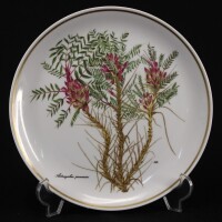 Lote 153 - SPAL, PRATO EM PORCELANA - Decorações policromadas e dourada da colecção "As Flores Selvagens dos Países do Mediterrâneo" por Nicki Goulandris. Edição de Colecções Philae. Dim: 25 cm