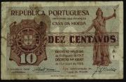 Lote 845 - Cedula de 10 Centavos, da República Portuguesa, da Casa da Moeda. Nota: apresenta sinais de uso.