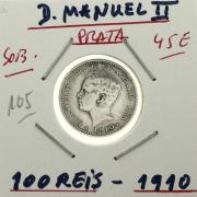 Lote 900 - Moeda de prata de D. Manuel II 100 Reis - 1910 SOBERBA valor c. 35