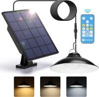 Lote 35 - Luz solar suspensa Aigostar com controlo remoto. 3 temperaturas de cor e 500 lumens, 10-12 horas de luz com uma bateria de 5000mAh. À prova de água IP65, adequada para utilização no interior/exterior. Brilho ajustável e temporizadores através do