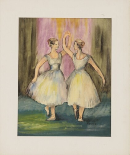 Lote 55 - M. SOARES, SÉC. XX-XXI - Original - Pintura a óleo sobre tela, assinada, motivo "Bailarinas", sem moldura, com passe-partout em cartão. Dimensão: mancha 48x37 cm, passe-partout 62,5x52,5 cm